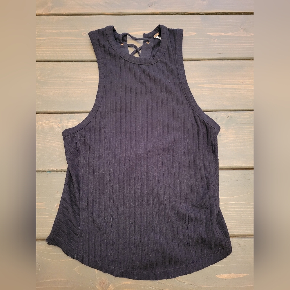 Free people black lace up back shirt size small